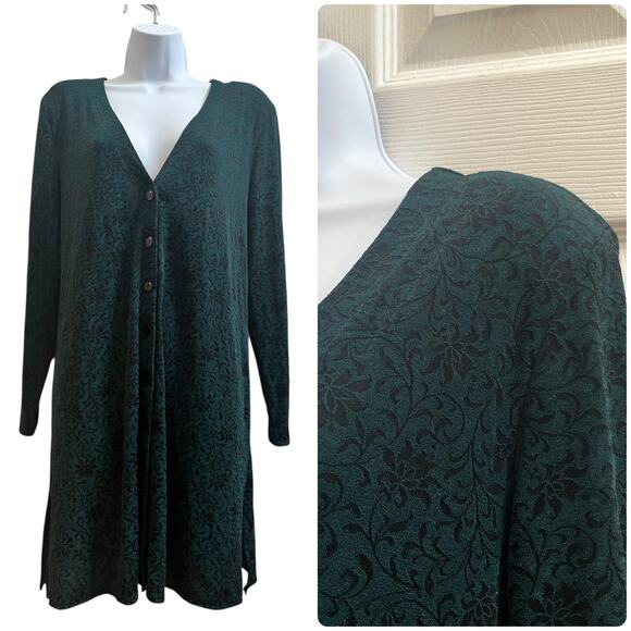 Vintage Rabbit Rabbit Rabbit Green Jacquard V Neck Button Down Tunic 14M Boho - Picture 12 of 12